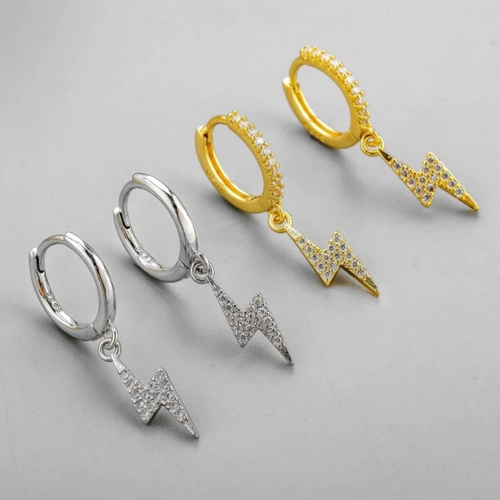 *NEW 925 Sterling Silver Lightening Bolt Earrings - Picture 1 of 8